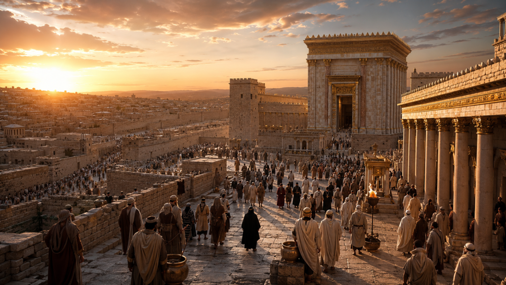 Representação histórica de Jerusalém e do Segundo Templo.